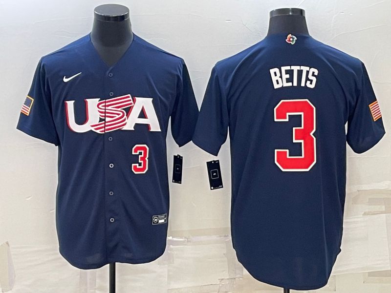 Men 2023 World Cub USA #3 Betts Blue Nike MLB Jersey3->more jerseys->MLB Jersey